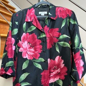 RAFAEL Black and Red Floral 100% Silk Blouse/Jacket